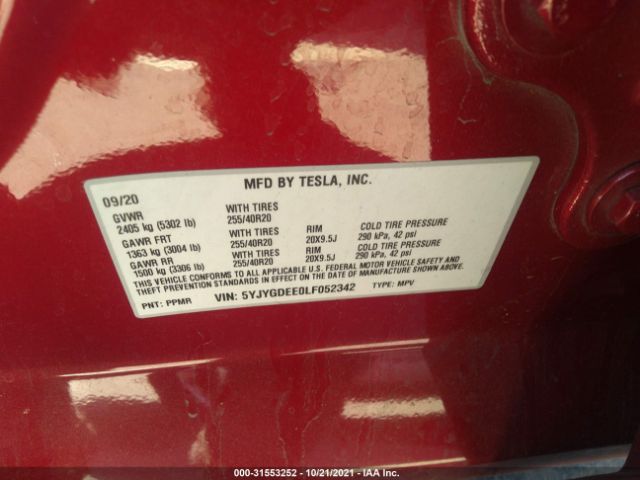 Photo 8 VIN: 5YJYGDEE0LF052342 - TESLA MODEL Y 