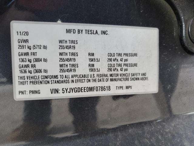 Photo 11 VIN: 5YJYGDEE0MF078618 - TESLA MODEL Y 