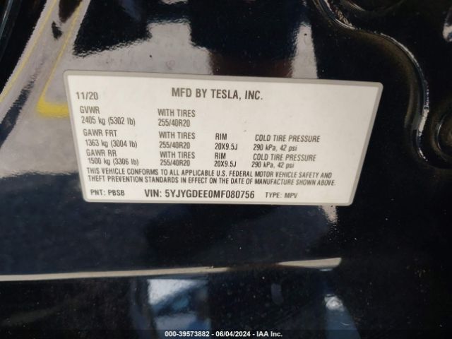 Photo 8 VIN: 5YJYGDEE0MF080756 - TESLA MODEL Y 