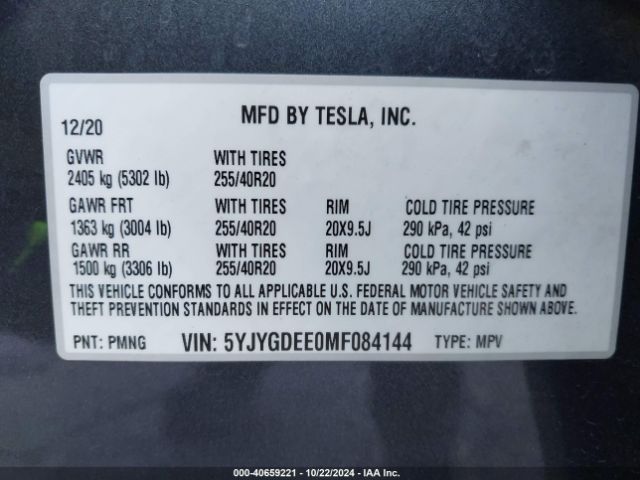 Photo 8 VIN: 5YJYGDEE0MF084144 - TESLA MODEL Y 