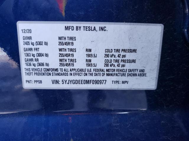 Photo 12 VIN: 5YJYGDEE0MF090977 - TESLA MODEL Y 