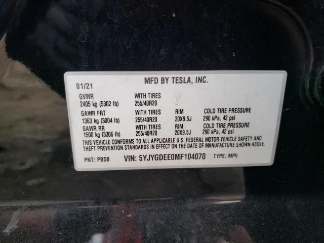 Photo 11 VIN: 5YJYGDEE0MF104070 - TESLA MODEL Y 