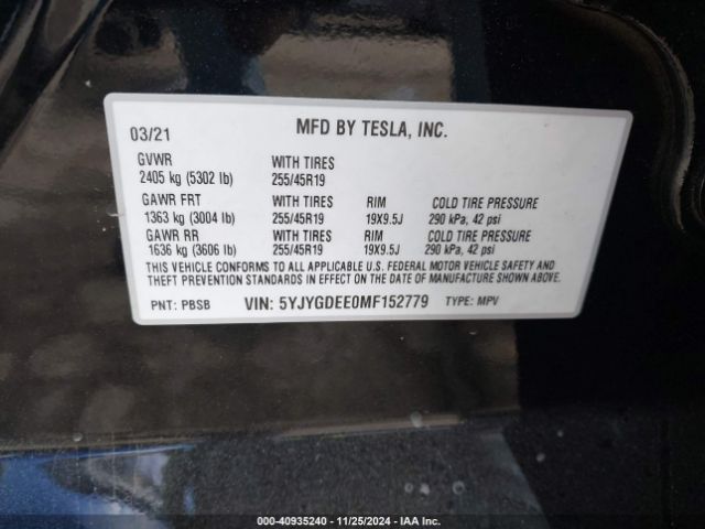 Photo 8 VIN: 5YJYGDEE0MF152779 - TESLA MODEL Y 