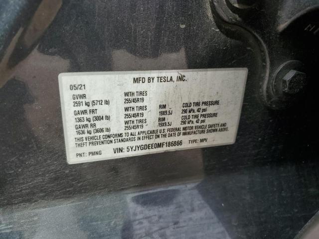 Photo 12 VIN: 5YJYGDEE0MF186866 - TESLA MODEL Y 