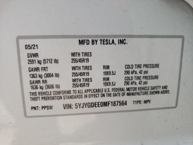 Photo 9 VIN: 5YJYGDEE0MF187564 - TESLA MODEL Y 