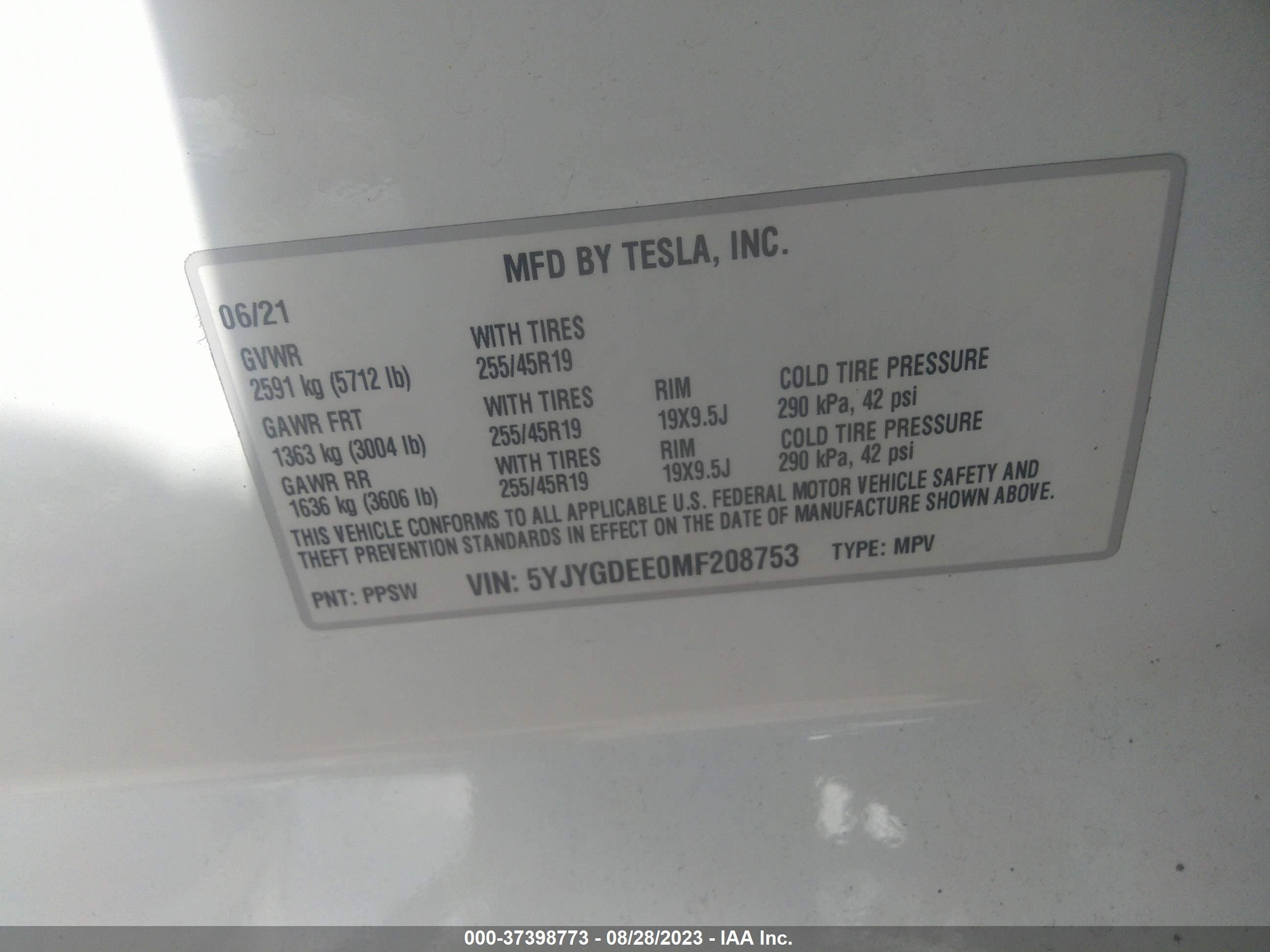 Photo 8 VIN: 5YJYGDEE0MF208753 - TESLA MODEL Y 