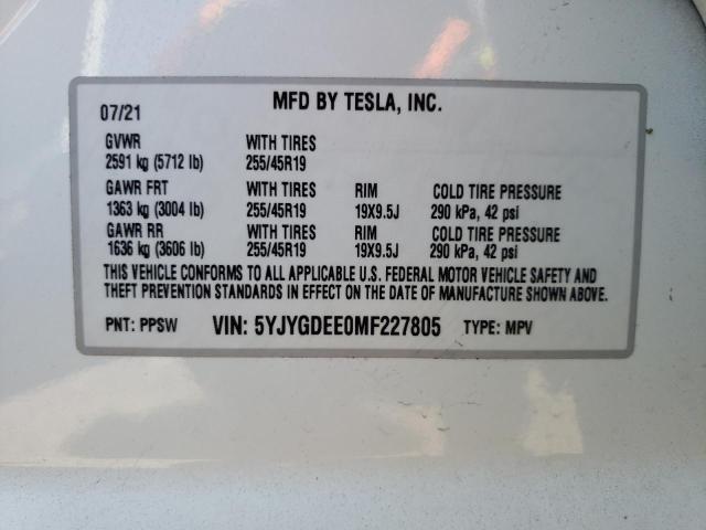 Photo 9 VIN: 5YJYGDEE0MF227805 - TESLA MODEL Y 