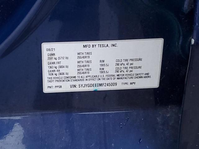 Photo 11 VIN: 5YJYGDEE0MF245009 - TESLA MODEL Y 