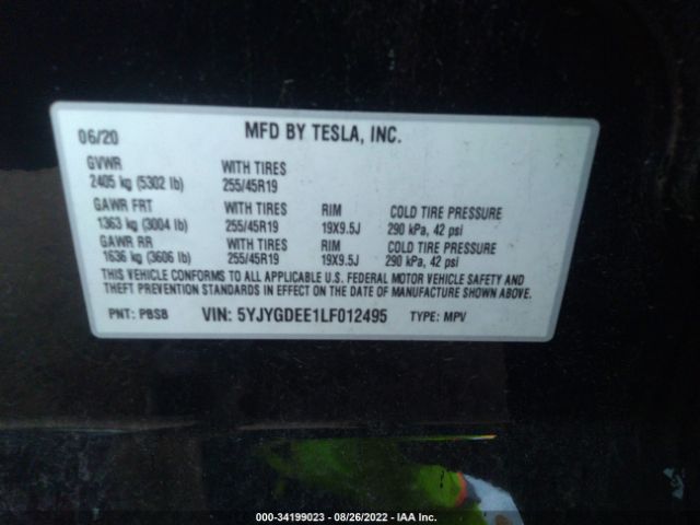 Photo 8 VIN: 5YJYGDEE1LF012495 - TESLA MODEL Y 