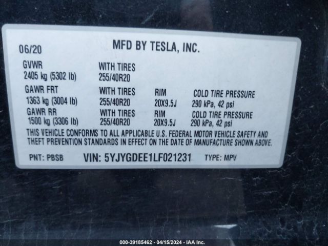 Photo 8 VIN: 5YJYGDEE1LF021231 - TESLA MODEL Y 