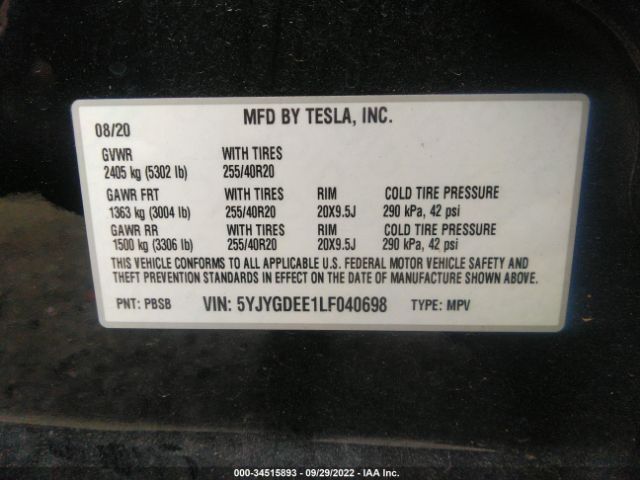 Photo 8 VIN: 5YJYGDEE1LF040698 - TESLA MODEL Y 