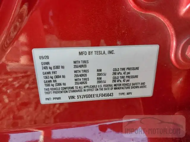 Photo 11 VIN: 5YJYGDEE1LF045643 - TESLA MODEL Y 