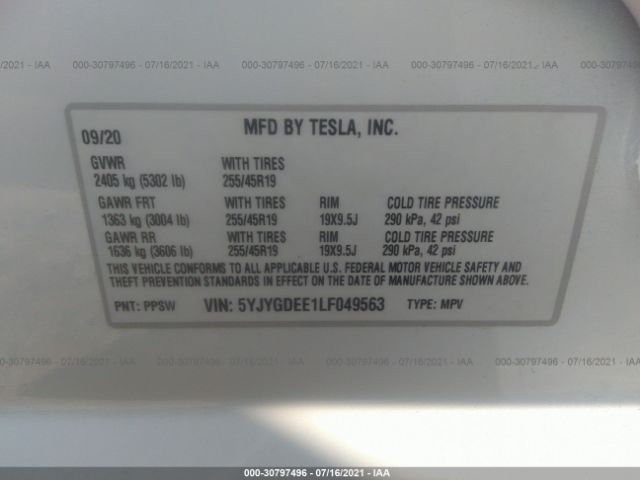 Photo 8 VIN: 5YJYGDEE1LF049563 - TESLA MODEL Y 