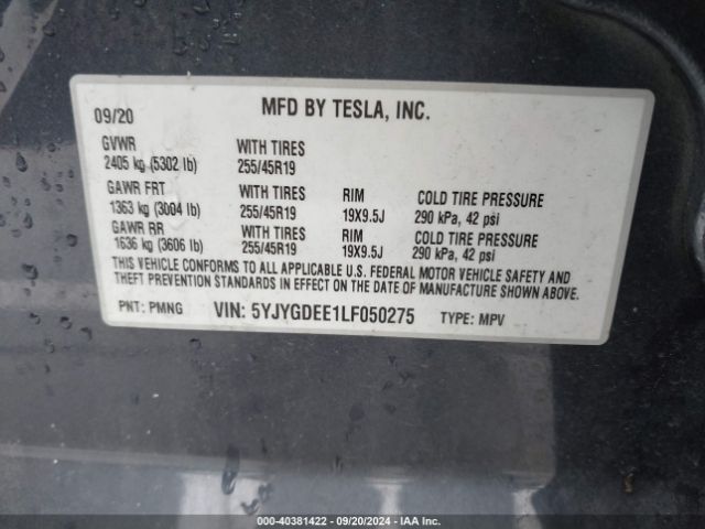 Photo 8 VIN: 5YJYGDEE1LF050275 - TESLA MODEL Y 