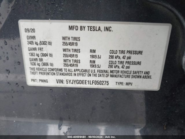 Photo 8 VIN: 5YJYGDEE1LF050275 - TESLA MODEL Y 