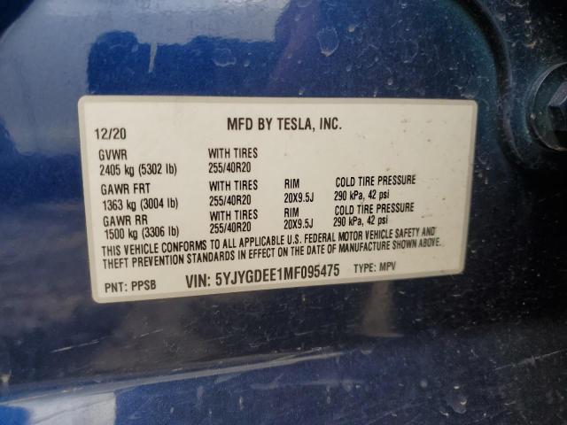 Photo 12 VIN: 5YJYGDEE1MF095475 - TESLA MODEL Y 