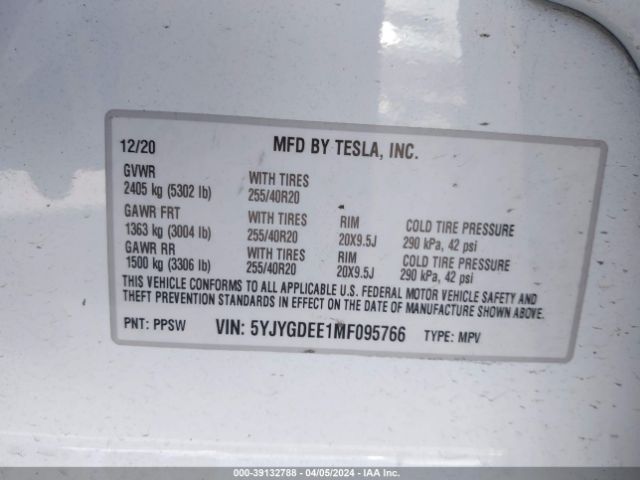 Photo 8 VIN: 5YJYGDEE1MF095766 - TESLA MODEL Y 