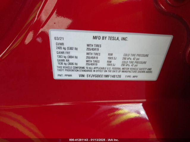 Photo 8 VIN: 5YJYGDEE1MF148126 - TESLA MODEL Y 