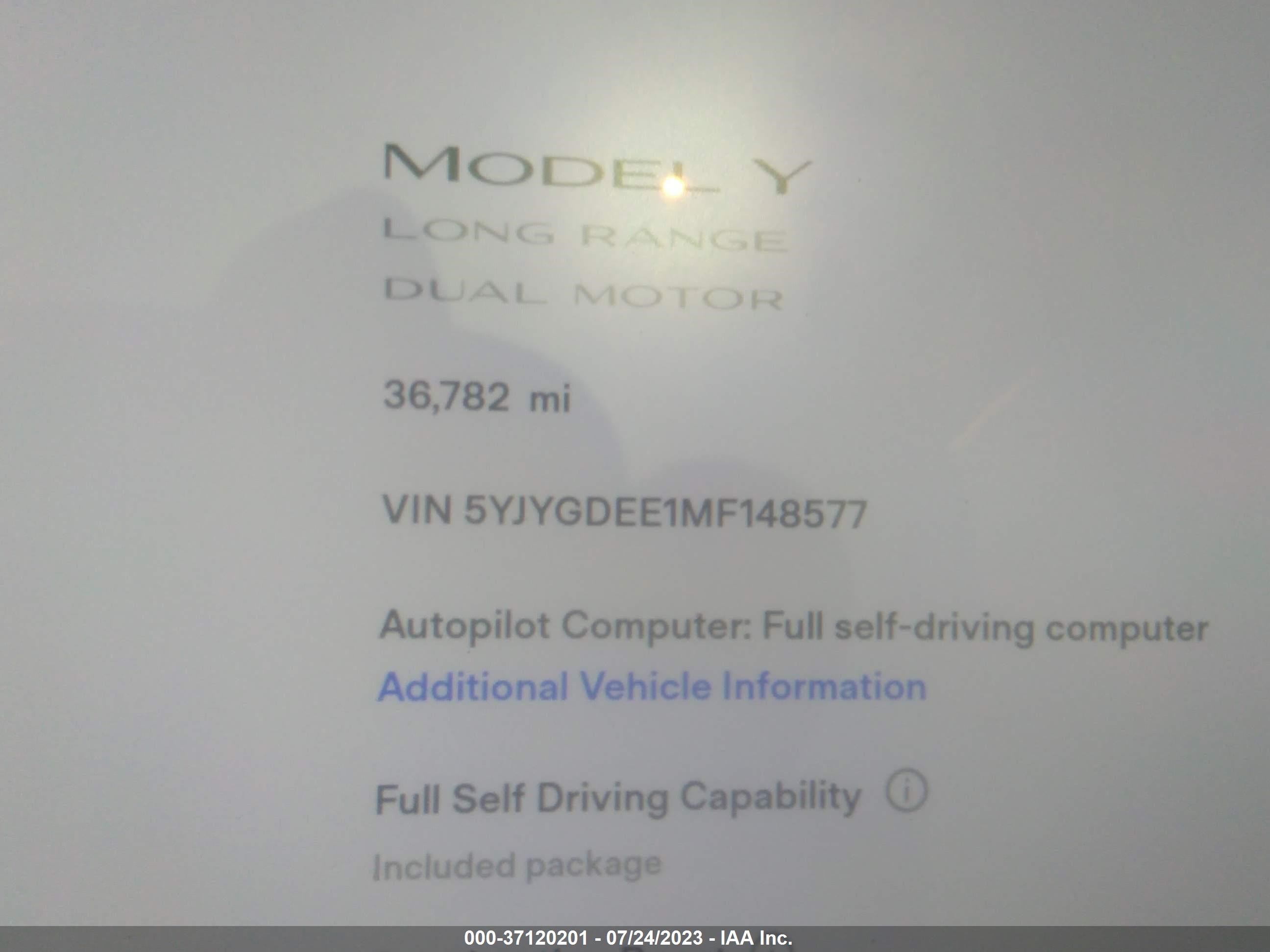 Photo 13 VIN: 5YJYGDEE1MF148577 - TESLA MODEL Y 