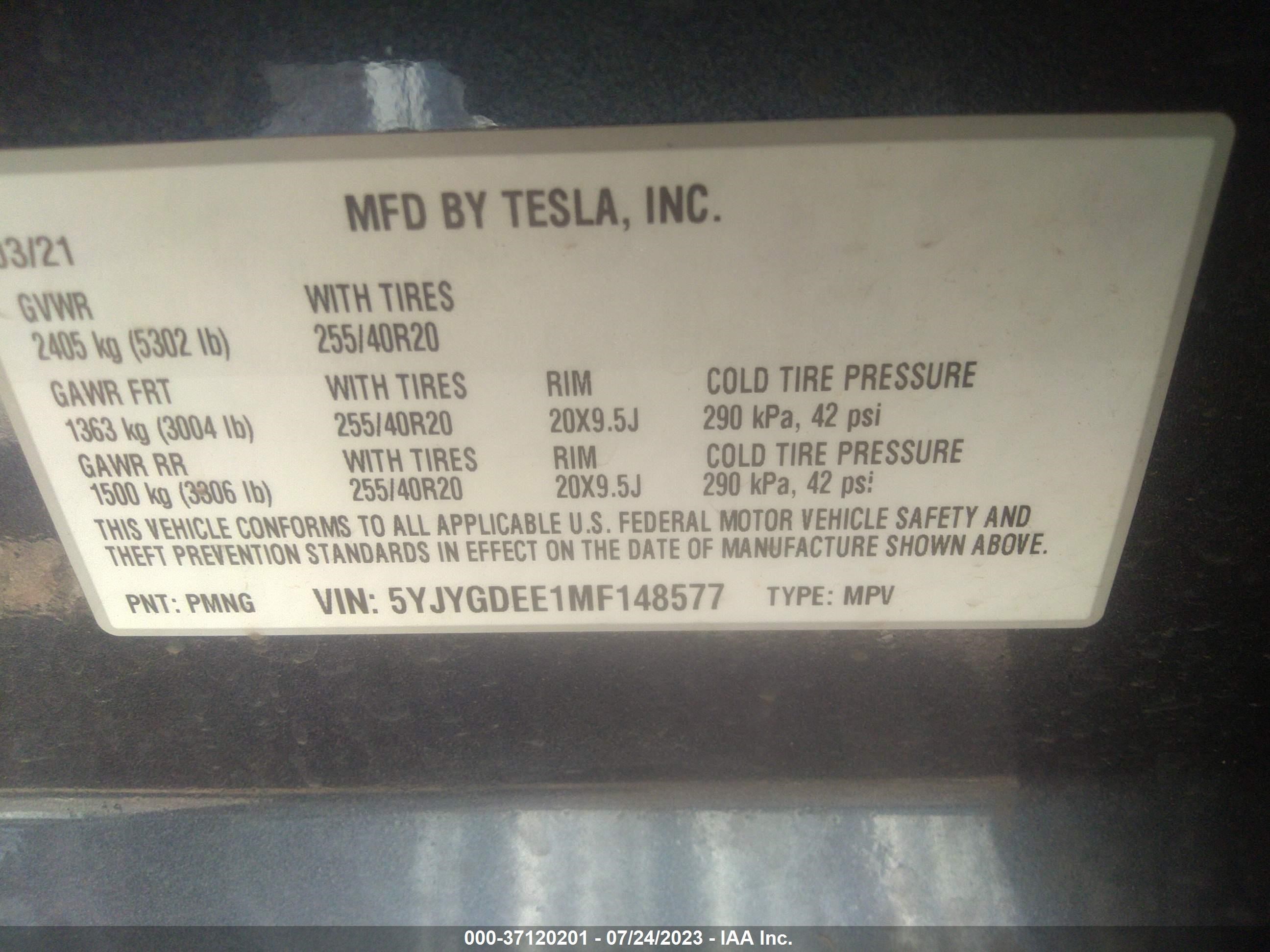 Photo 8 VIN: 5YJYGDEE1MF148577 - TESLA MODEL Y 