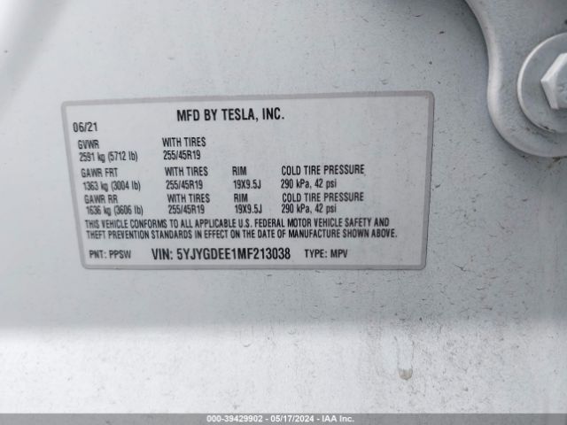 Photo 8 VIN: 5YJYGDEE1MF213038 - TESLA MODEL Y 