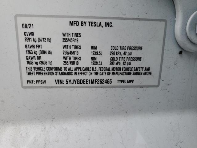 Photo 12 VIN: 5YJYGDEE1MF262465 - TESLA MODEL Y 