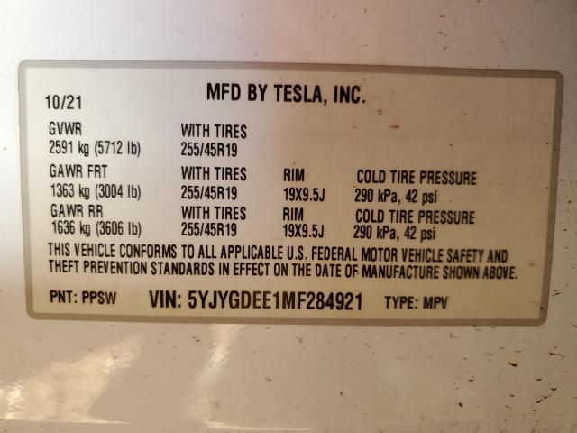 Photo 12 VIN: 5YJYGDEE1MF284921 - TESLA MODEL Y 