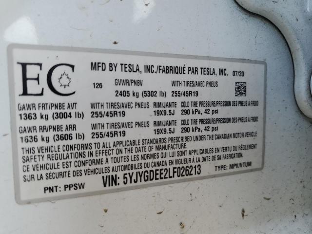 Photo 11 VIN: 5YJYGDEE2LF026213 - TESLA MODEL Y 