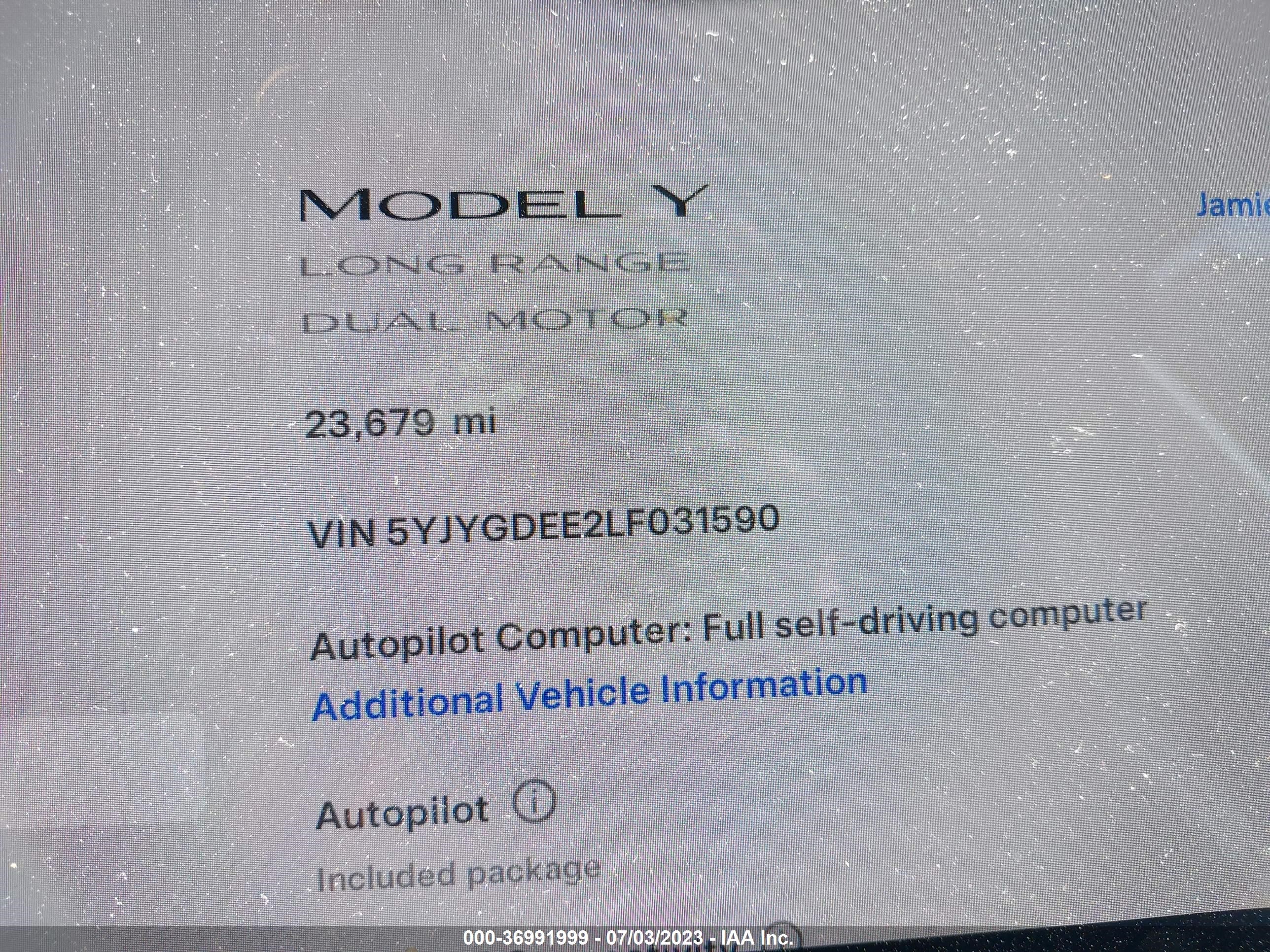 Photo 14 VIN: 5YJYGDEE2LF031590 - TESLA MODEL Y 