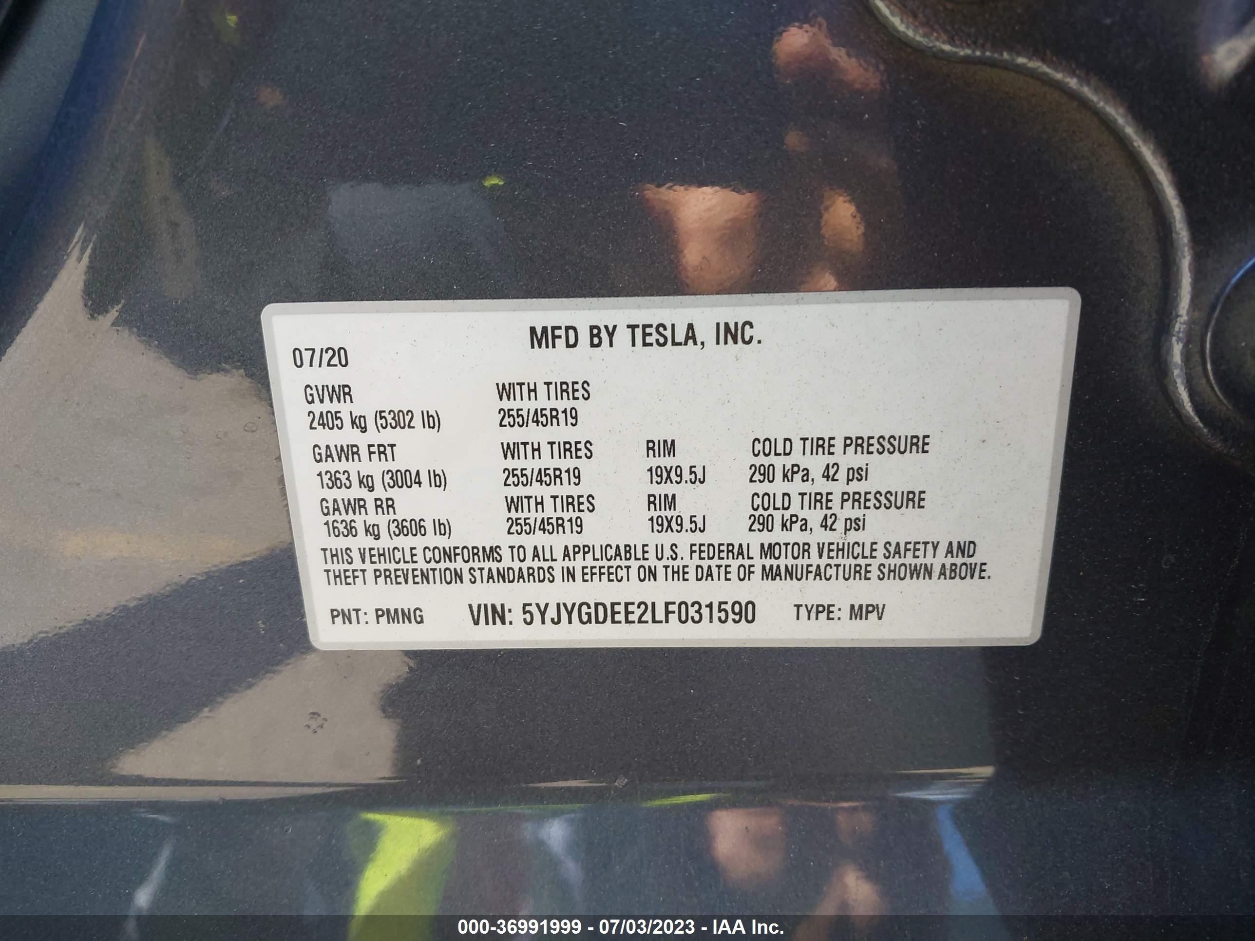 Photo 8 VIN: 5YJYGDEE2LF031590 - TESLA MODEL Y 