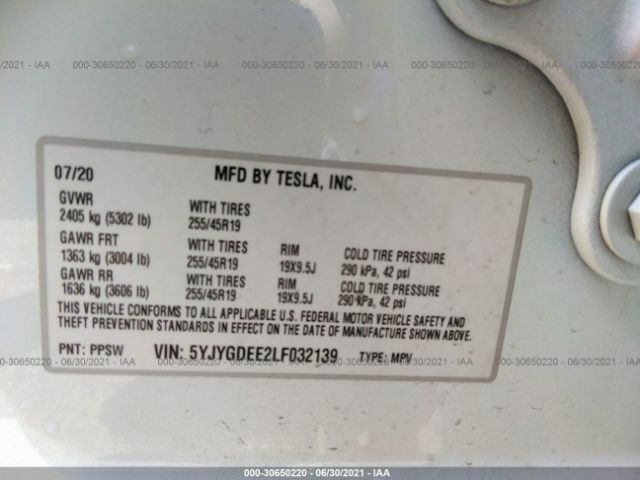 Photo 8 VIN: 5YJYGDEE2LF032139 - TESLA MODEL Y 