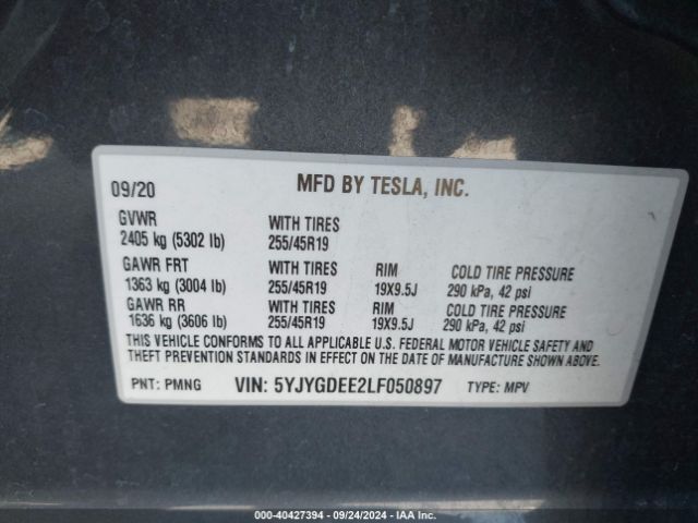 Photo 8 VIN: 5YJYGDEE2LF050897 - TESLA MODEL Y 