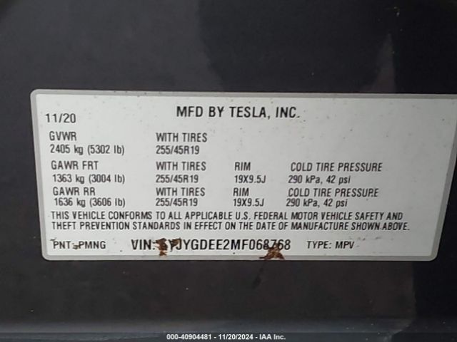 Photo 8 VIN: 5YJYGDEE2MF068768 - TESLA MODEL Y 