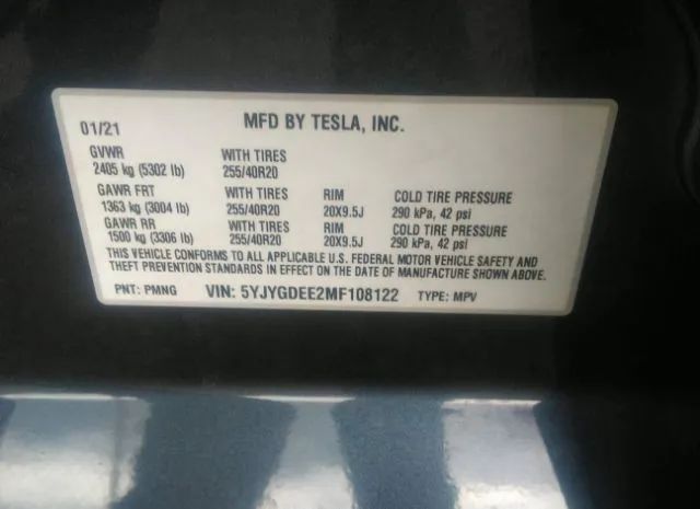 Photo 8 VIN: 5YJYGDEE2MF108122 - TESLA MODEL Y 