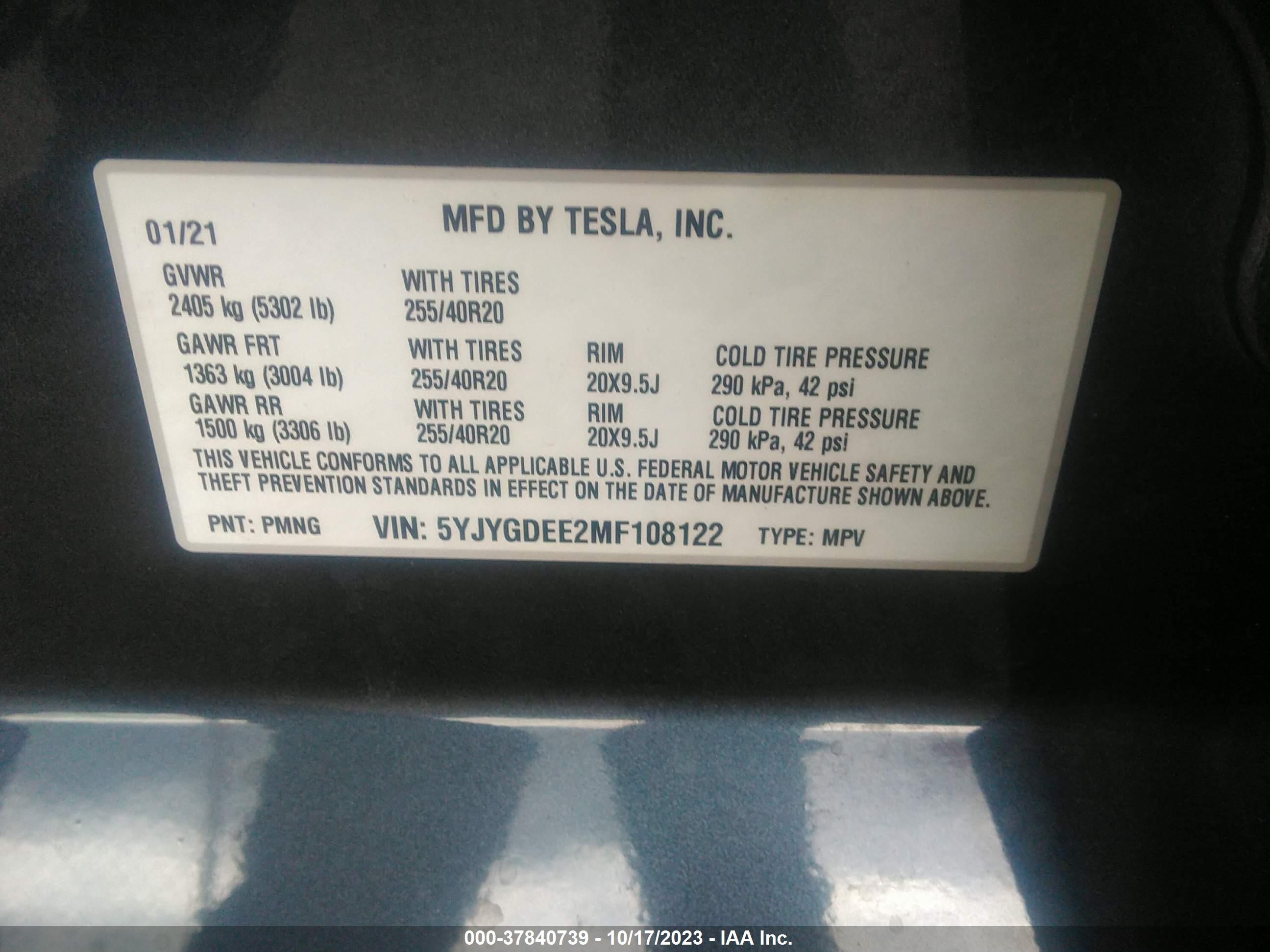 Photo 8 VIN: 5YJYGDEE2MF108122 - TESLA MODEL Y 