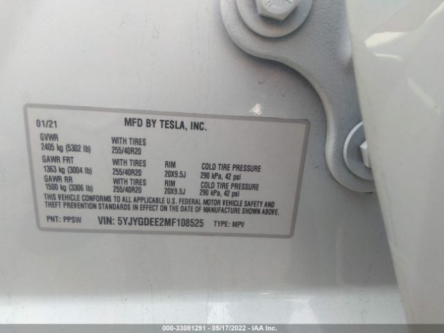 Photo 8 VIN: 5YJYGDEE2MF108525 - TESLA MODEL Y 