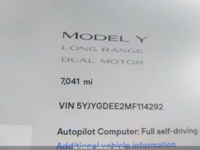 Photo 6 VIN: 5YJYGDEE2MF114292 - TESLA MODEL Y 