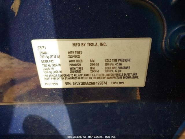 Photo 8 VIN: 5YJYGDEE2MF129374 - TESLA MODEL Y 