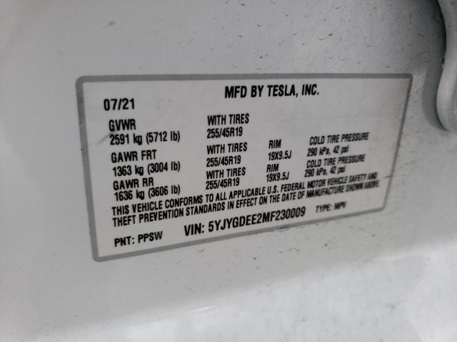 Photo 12 VIN: 5YJYGDEE2MF230009 - TESLA MODEL Y 