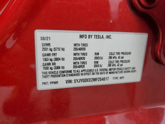 Photo 12 VIN: 5YJYGDEE2MF254617 - TESLA MODEL Y 