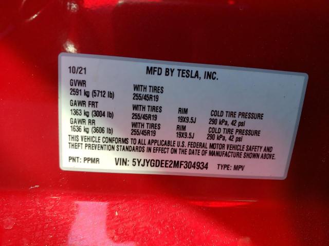 Photo 11 VIN: 5YJYGDEE2MF304934 - TESLA MODEL Y 