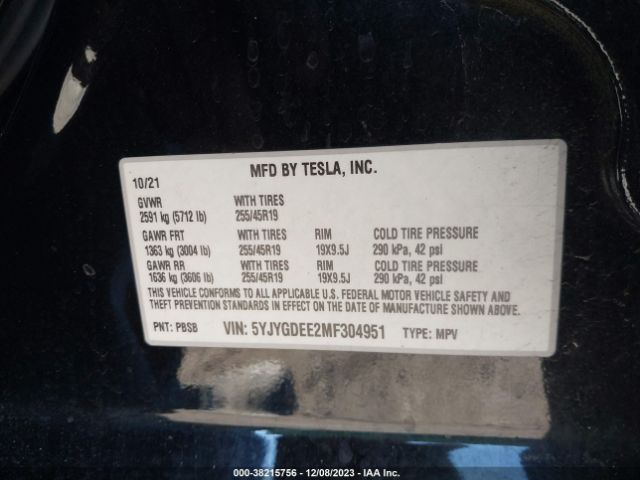 Photo 8 VIN: 5YJYGDEE2MF304951 - TESLA MODEL Y 