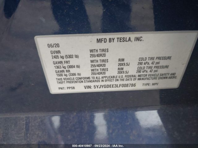 Photo 8 VIN: 5YJYGDEE3LF008786 - TESLA MODEL Y 