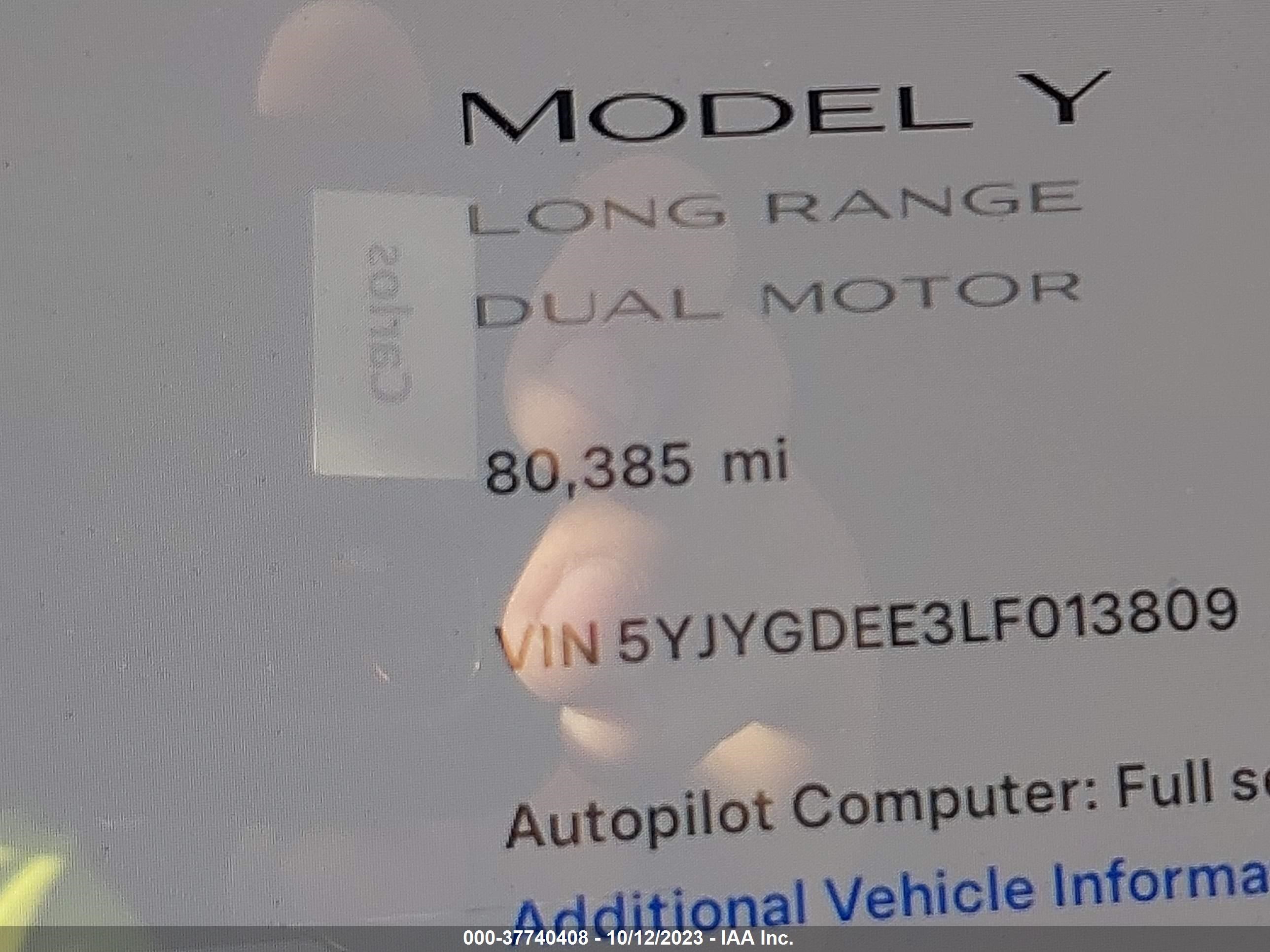 Photo 14 VIN: 5YJYGDEE3LF013809 - TESLA MODEL Y 