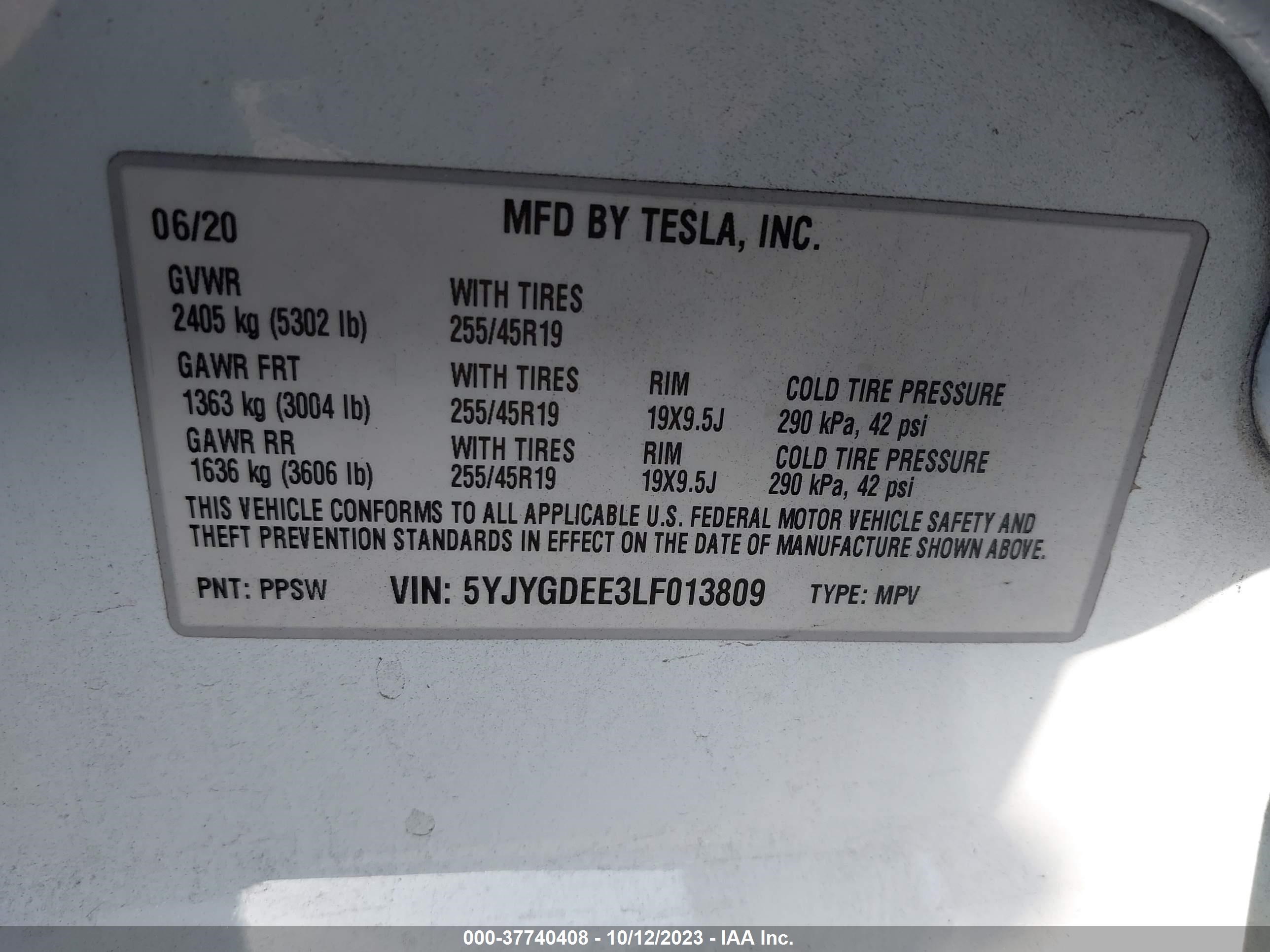 Photo 8 VIN: 5YJYGDEE3LF013809 - TESLA MODEL Y 