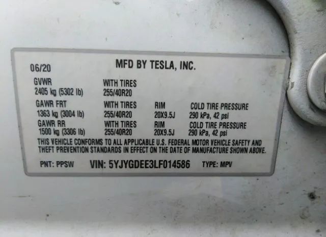 Photo 8 VIN: 5YJYGDEE3LF014586 - TESLA MODEL Y 