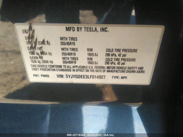 Photo 8 VIN: 5YJYGDEE3LF014927 - TESLA MODEL Y 