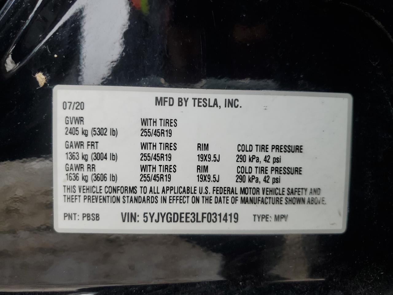 Photo 12 VIN: 5YJYGDEE3LF031419 - TESLA MODEL Y 