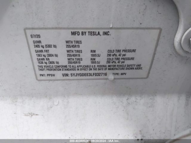 Photo 8 VIN: 5YJYGDEE3LF032716 - TESLA MODEL Y 