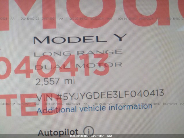 Photo 6 VIN: 5YJYGDEE3LF040413 - TESLA MODEL Y 